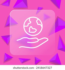 Planet on hand line icon. Nature, forest, greenery, life, beauty, relaxation, air, harmony. Glassmorphism style. Vector line icon for business and advertising