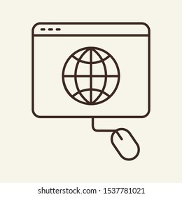 Planet on screen line icon. Computer, connection, Internet. Communication service concept. Vector illustration can be used for topics like communication, telephony, voice connection
