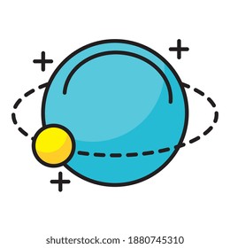 Planet mit einem Satelliten, der die Strecke umkreist und Stilsymbol-Vektorgrafik-Design füllt