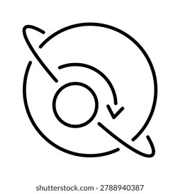 Planet orbit icon. Science and planetary motion line symbol. Black and white.
