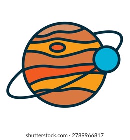 Planet orbit icon surrounded by moon or satellite