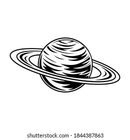 Planet with orbit vector illustration. Saturn, Uranus, satellite, sphere. Cosmos concept for space exploration, travel, universe, astronomy, science topics