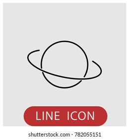 Planet with orbit vector line icon.