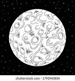 Planet in outer space graphic black white sketch illustration vector