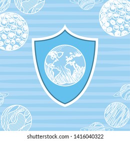 planet over striped background design