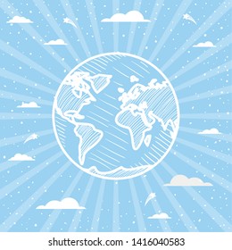 planet over striped background design