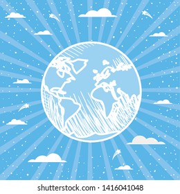 planet over striped background design