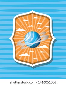Planet over striped label design vector illustration