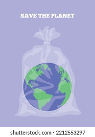 Planet in einem Paket. Plastikverschmutzung. Ökologie, saubere Erde vor Verschmutzung, schützen, retten. Abfallrecycling. Lasst uns den Planeten retten. Kein Kunststoff. Grüne Welt