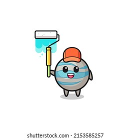 la mascota pintora del planeta con un rodillo de pintura, diseño bonito