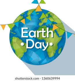planet with party banner to earth day