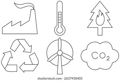 Planet in Peril – Line Icons of Climate Change, Global Risks, and Environmental Impact