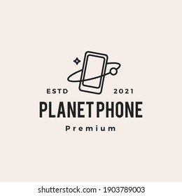 planet phone hipster vintage logo vector icon illustration