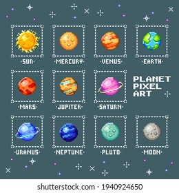 Planet Pixel Art. Vector Illustration