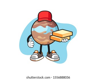 Planet pizza delivery cartoon. Mascot Character vector.