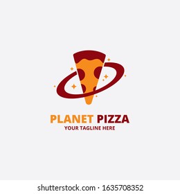 Planet Pizza Logo Design Template.  Illustration vector graphic of  Concept Symbol Planets And Pizza. Perfect for Fastfood restaurant logo. corporate brand identity. culinary. food truck. cafe.
