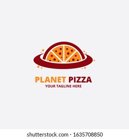 Planet Pizza Logo Design Template.  Illustration vector graphic of  Concept Symbol Planets And Pizza. Perfect for Fastfood restaurant logo. corporate brand identity. culinary. food truck. cafe.