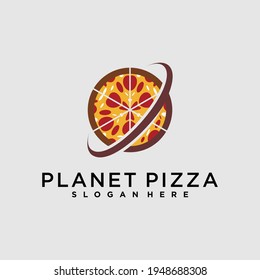 Planet pizza logo with modern concept and unique, planet, pizza food Premium Vector