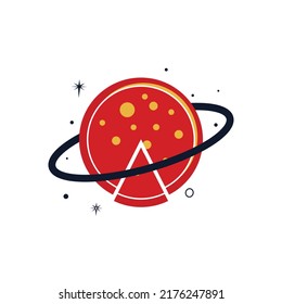 Planet pizza vector logo design template. Space pizza logo concept.	