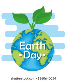 planet with plant and leaves to earth day