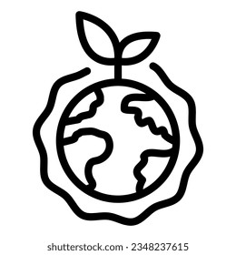 Planet with plant and ozone layer line icon, electric car concept, Green Earth sign on white background, Ozone layer and plant globe icon outline style. Vector graphics.