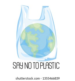 PLANET PLASTIC planet earth in a plastic bag global problem of mankind