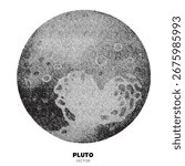Planet Pluto. Isolated element handdrawn with ink. Pointillism, dotted