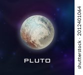 Planet Pluto. Vector 3d Realistic Space Planet in Space Starry Sky. Galaxy, Astronomy, Space Exploration Concept. Pluto Template Closeup