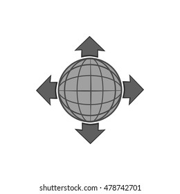 Planet and pointers icon in black monochrome style isolated on white background. Navigation symbol. Vector illustration
