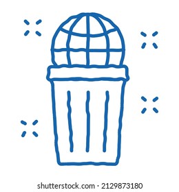 vector de icono de esbozo de la contaminación del planeta. Señal de contaminación del planeta de la línea de doodle azul dibujada a mano. ilustración de símbolo aislado