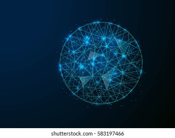 Planet. Polygonal dot line glare web banner. Element for advertising and promotional message. Abstract background vector illustration for your design and business