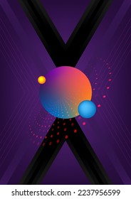 Diseño retro de afiche planetario. Fondo abstracto y forma de esfera. Gráfico vectorial de concepto de ciencia de la gravedad espacial.
