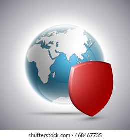 Planet protected icon, Earth for shield. Security World, Peace saved
