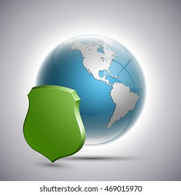 Planet protected icon, Earth for shield. Security World, Peace saved