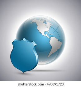 Planet protected icon, Earth for shield. Security World, Peace saved