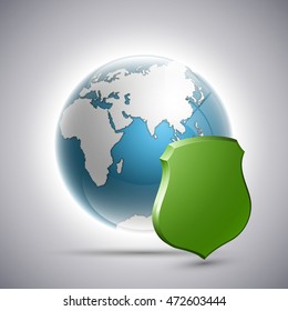 Planet protected icon, Earth for shield. Security World, Peace saved