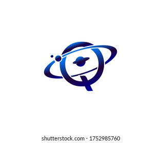 Planet Q Letter. Round ring shape business logo design template.circle ring logo, cosmic planet symbol,alphabet,corporate identity symbol concept.