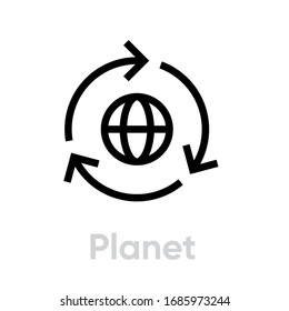 Planet Recycle icon. Editable Vector Stroke. Earth recycle symbol - industry sign. Silhouette environment concept. Single Pictogram.