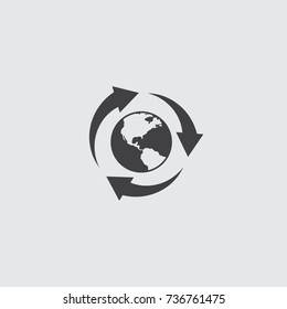 Planet with recycle icon in a flat design in black color. Vector illustration eps10