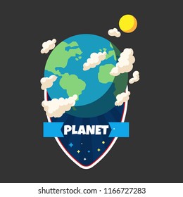 Planet Ribbon Earth Planet Design Vector Image
