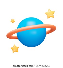 planet with a ring around 3d icon. Isolated object on a transparent background