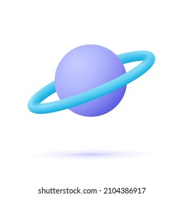 Planet with ring around. Saturn, Jupiter, Uranus, Neptune. 3d vector icon. Cartoon minimal style.