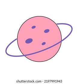 Planet with a ring around it that looks like the Saturn. Vector illustration in flat style, 90s sticker