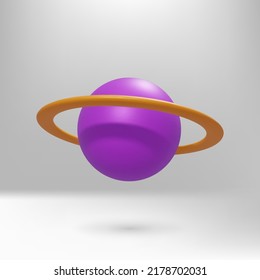 Planet with ring around.3d render vector abstract planet icon. Cartoon minimal style.