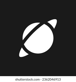 Planet with ring dark mode glyph ui icon. School astronomy course. User interface design. White silhouette symbol on black space. Solid pictogram for web, mobile. Vector isolated illustration