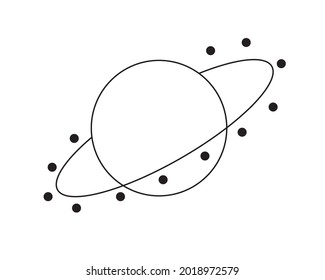 Planet with a Ring for Icon or button in line art style. Black Graphic Vector illustration on white isolated background. Saturn  Orbit