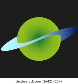 Planet ring icon. Gradient sphere vector. Green blue concept. Black background contrast.