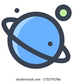 Planeta con icono de anillo, Ilustración de astronomía, geográfico, cielo, sistema solar con relleno y estilo de línea para interfaz de usuario de sitios web Mobile y Wallpaper