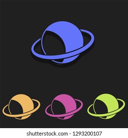 Planet with a ring icon in multi color. Simple glyph vector of space set for UI and UX, website or mobile application on black gradient background