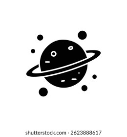 Planet with Ring and Moons - Black Filled Icon with Balanced View